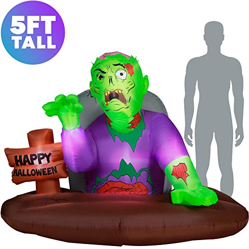 Product Cover Holidayana Halloween Inflatable Zombie 5ft Tall, Giant Spooky Large Outdoor Crawling Blow Up Yard Inflatable Zombie Color Changing Lighted Decorations Airblown Halloween Inflatables