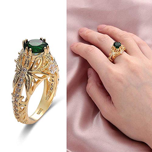 Product Cover MAIHAO Fashion Ring Grandmother Green Zircon Diamond Ring 14k Gold Emerald Diamond Ring Women Anniversary Engagement Wedding Gemstone Ring Size 6-10 (US Code 7)