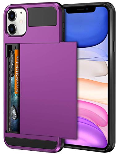 Product Cover Vofolen Case for iPhone 11 Case Wallet Credit Card Holder ID Slot Sliding Door Hidden Pocket Anti-Scratch Dual Layer Hybrid Bumper Armor Protective Hard Shell Back Cover for iPhone 11 6.1 Purple