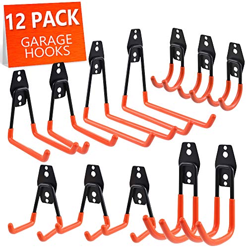 Product Cover Smaid garage hooks, 12-pack garage storage hooks & hangers, heavy duty wall mount garage organizer, tool storage for ladders, bike, hoses, and more equipment