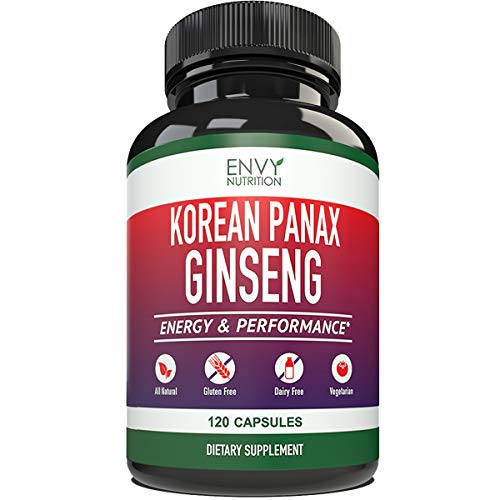Product Cover Envy Nutrition Korean Panax Ginseng Capsules - Improved Energy and Performance with Better Memory, Immunity, Concentration, Efficiency and Physical Stamina - 120 Vegan Capsules...