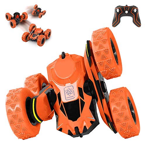 Product Cover Flyglobal RC Stunt Car for Kids, Remote Control Car Off Road 4WD 2.4Ghz Rechargeable RC Car Double Sided Rotating 360 Degree Flips High Speed Racing Car Kids Toy Cars for Boys Girls Gifts Orange