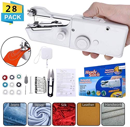 Product Cover Handheld Sewing Machine Bowin Portable Electric Stitching Machine Cordless Craft Mini Beginner Sewing Machine Fit DIY Curtains Pet Clothes Home Travel with Extra Bobbin, Needle and Threader 28 Pcs