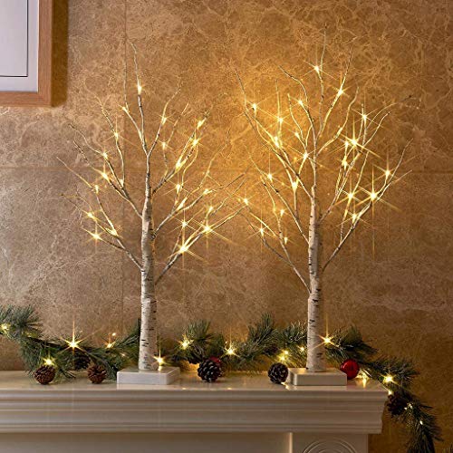Product Cover Padoo 2PK 2FT 24LT Birch Tree Battery Powered Warm White LED for Home Decoration, Wedding.