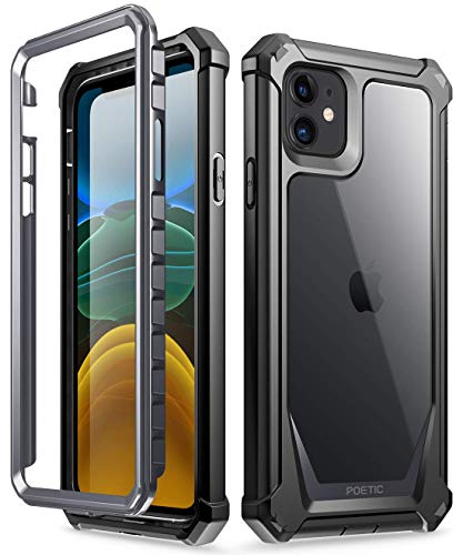 Product Cover iPhone 11 Case, Poetic Full-Body Hybrid Shockproof Rugged Clear Bumper Cover, Built-in-Screen Protector, Guardian Series, Case for Apple iPhone 11 (2019) 6.1 Inch, Black/Clear