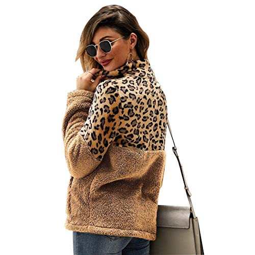 Product Cover ICCUN Women Leopard Patchwork Long Sleeve Front Zipper Pullover Plush Sweatshirt Pullovers