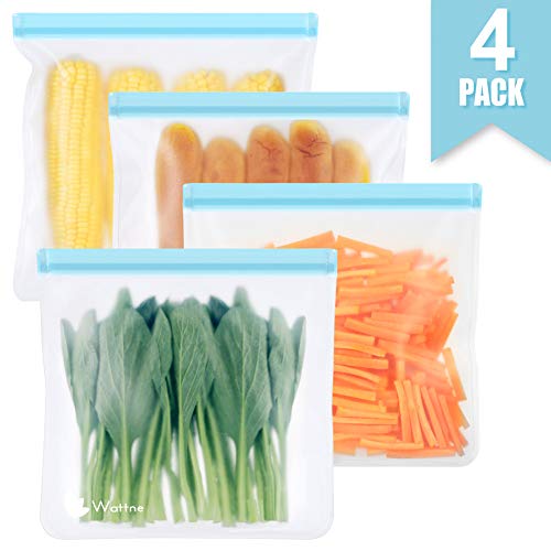 Product Cover Reusable Gallon Freezer Bags - 4 Pack, Wattne LEAKPROOF Reusable Ziplock Storage Bags Easy Seal, BPA/Plastic Free Bags EXTRA THICK for Marinate Meats, Fruit, Cereal, Sandwich,Snack,Travel Items,Blue