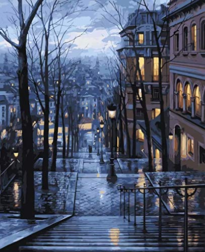 Product Cover Lin-A-Lex DIY Paint by Numbers for Adults and Kids, Charming Winter Cityscape, Beginner Friendly Painting with Soft Brushes, Acrylic Pigment Oils, and Hanging Hooks (Frameless)