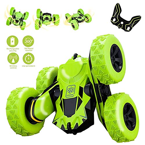 Product Cover Yuboa Stunt Remote Control Car,4WD 2.4GHz Double Sided Rotating RC Car Off Road Race Car 360 Degree Flip Stunt Car Electric Rechargeable Stunt Truck Toy for Kids Boys Green