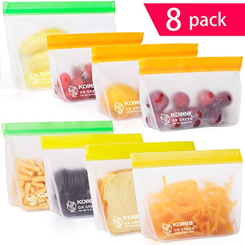 Product Cover Kollea 12 Pack Ziploc Storage Bags (6 Reusable Sandwich Bags & 6 Reusable Snack Bags), Extra Thick FDA Grade Freezer Bags Leakproof (Multicolor - 8 Pack - 2 Large - 3 Medium - 3 Small)