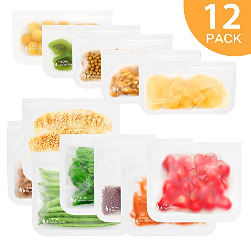 Product Cover Reusable Storage Bags 12 Pack (7 Reusable Sandwich Bags, 5 Reusable Snack Bags), Extra Thick Leakproof Easy Seal Ziplock Freezer Safe Lunch Bags for Food Storage Home Travel Organization
