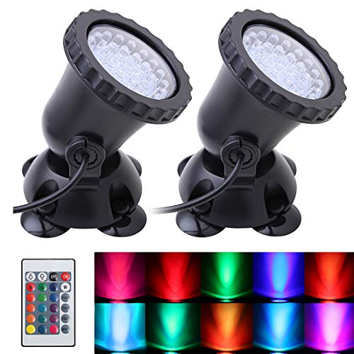 Product Cover WEGEEY Pond Light, Waterproof IP68 Underwater Submersible Spotlights with Remote, 36 LED Multi-Color & Adjustable & Dimmable Aquarium Garden Fountain Waterfall Pool Tank Lights (2-Pack （Upgraded）)