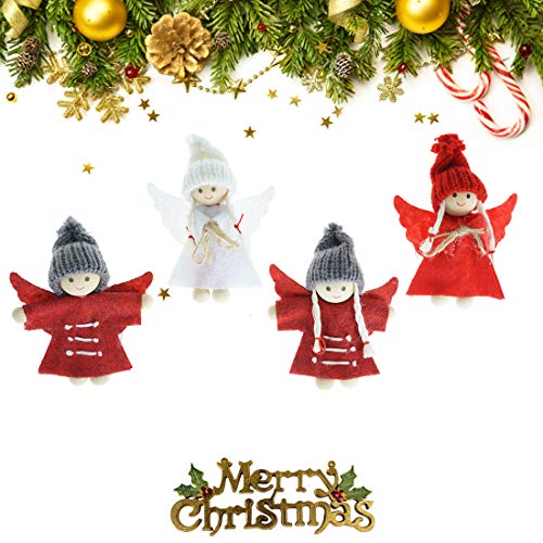 Product Cover XmasExp 4ct Angle Plush Holiday Characters Christmas Ornament Set, Plush Doll Toy Pendant Home Decor Collectible Mini Dolls Christmas Tree Ornaments