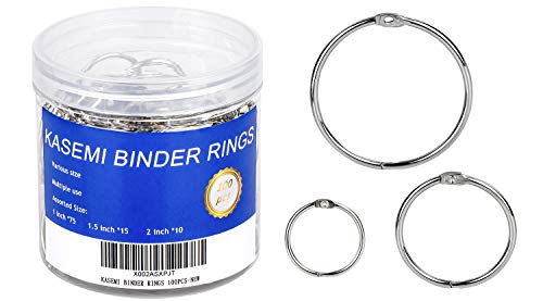 Product Cover Binder Rings,KASEMI 100pcs Book Rings Assorted Sizes (1,1.5,2 inch) for School,Classroom,Office