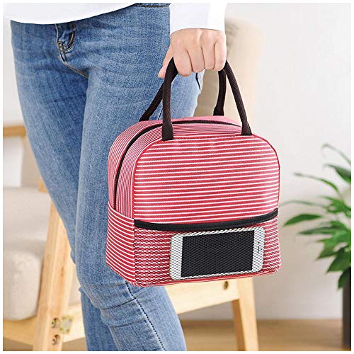 Product Cover Ailler Portable Stripe Lunch Bag 8.3 x 4.7 x 8inch Thermal Canvas Food Container Tote Handbag Lunch Bags