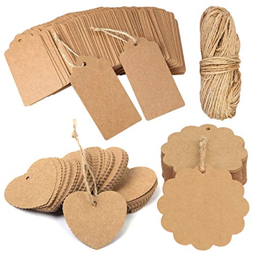 Product Cover Gift Tags with Twine Blank Tags 180 Pieces Christmas Tags Vintage Kraft Paper Tags,Brown Tags Hang Labels Crafts Wedding Favor Tags Bridal Shower Tags 3 Different Designs Decorative Tags