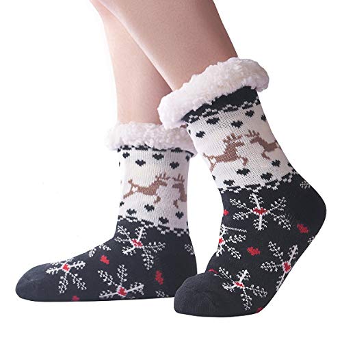 Product Cover Prsildan Warm Fleece-lined Thermal Cozy Christmas Slipper Socks For Women, Fuzzy Winter Thick Slipper Socks With Grippers