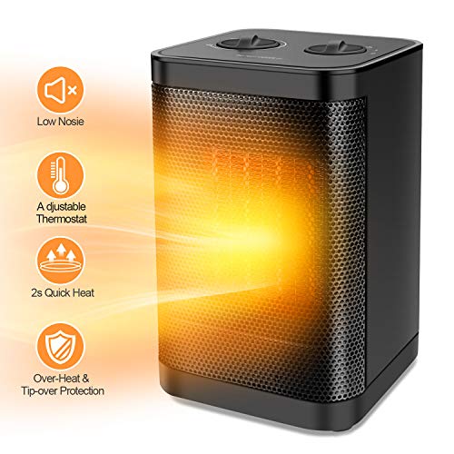 Product Cover Ceramic Portable Space Heater with Adjustable Thermostat -1500W Mini Electric PTC Fan Heater with 2 Heat Settings,Overheat Protection and Safety Cut-Off For the Home and Office