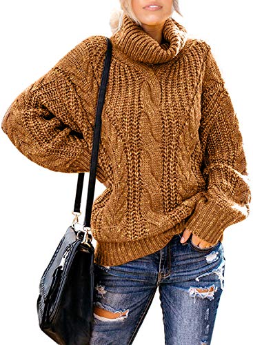 Product Cover Chase Secret Womens Turtle Cowl Neck Solid Color Soft Comfy Cable Knit Pullover Sweaters S-XL