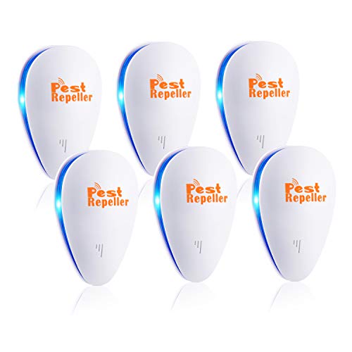 Product Cover Ultrasonic Pest Repeller,2020 New Pest Control Set of 6-Packs Electronic Plug in Repellent Indoor for Flea, Insects, Mosquitoes, Mice, Spiders, Ants, Rats, Roaches, Bugs, Non-Toxic, Humans & Pets Saf