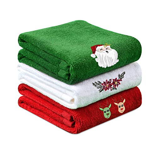 Product Cover Yuntec Hand Towel Set, Pure Cotton Fade-Resistant Bathroom Kitchen Washcloths Towels, 12 x 18 Set of 3 Bath Towels, Dish Towels for Drying, Cleaning, Cooking, Baking, Holiday Decoration