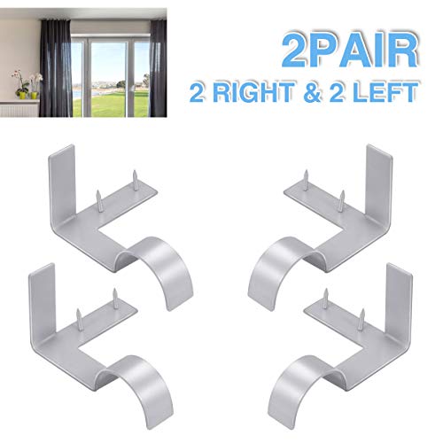 Product Cover Single Curtain Rod Brackets - Silver, 2 pair 4 PCS Curtain Rod Holder Set, Decoration for supporting Single Rod Curtain in Bedroom & Home, tap in Window Frame (Include Fixed Screw free from Drilling)