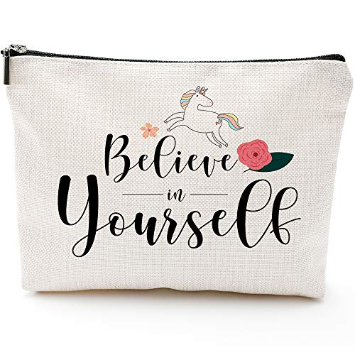 Product Cover Inspirational Makeup Bag, Cosmetic bag -Believe in Yourself-Gifts for Daughter,Friends,Sister,Daughter, Friend BFF- Cosmetic Bag Gifts