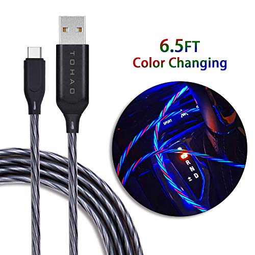 Product Cover USB Type C Cable, TOHAO 6ft LED Color Changing Flowing Light UP Data Cord Fast Charging for Samsung Galaxy Note 8, S8, S8+, S9, S10, MacBook, LG V30 V20 G5 G6, Nintendo Switch and More