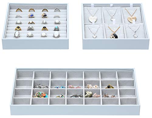 Product Cover Magic Stackable Jewelry Trays Closet Dresser Drawer Organizer for Accessories, Gadgets & Cosmetics, Storage Display Showcase Holder Box, Set of 3
