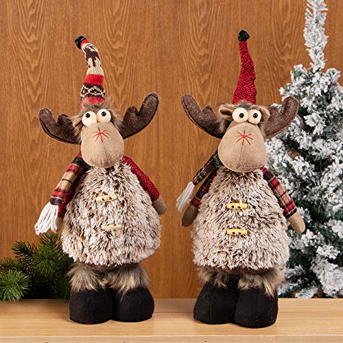 Product Cover XAMSHOR Handmade Christmas Moose Brown Plush Standing Reindeer with Bendable Hat Stuffed Figurine Gift for Holiday Decorations 2 Pack