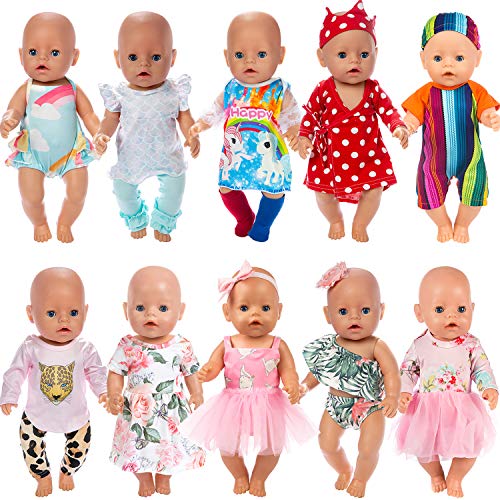 Product Cover Ecore Fun 10 Set 14-18 Inch Doll Clothes Outfits Casual Wear Pjs for 43cm New Born Baby Dolls, 15 Inch Bitty Baby Doll, American 18 Inch Girl Doll