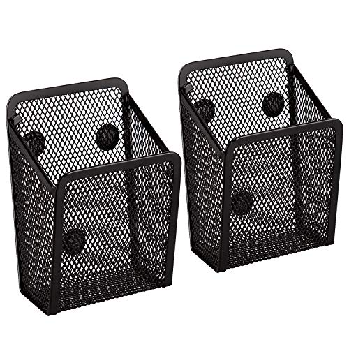 Product Cover AIEX 2 Pack Magnetic Pencil Holder, Mesh Storage Baskets with Magnets Perfect Mesh Pen Holder for Refrigerator, Whiteboard, Locker Accessories, Office Supplies Organizers (Black)