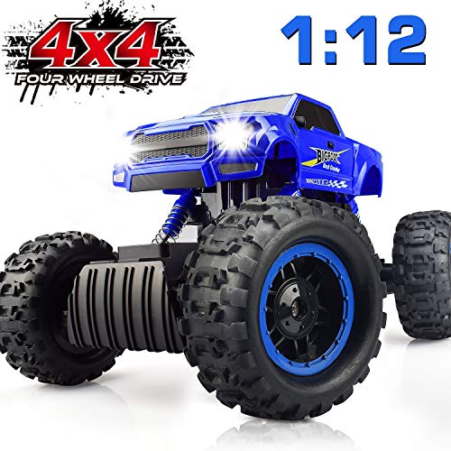 Product Cover DOUBLE E Remote Control Trucks Monster RC Car 1:12 Scale Off Road Vehicle2.4Ghz Radio Remote Control Car 4WD High Speed Racing All Terrain Climbing Car Gift for Boys Girls Kids