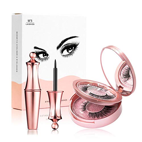 Product Cover JUNING Upgraded Strong Magnetic Eyelashes with Magnetic Eyeliner Enhanced Waterproof Natural Reusable 3D Magnet Silk False Eyelash Kit withTweezers and Mirror Case