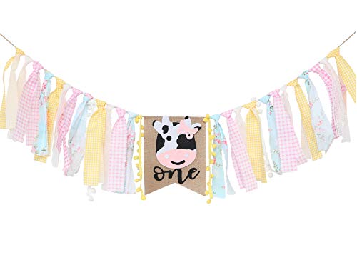 Product Cover Cow Birthday Banner for Baby Kids - Farm Birthday Banner,Cow Themed Birthday Party Supplies for Photo Booth Props,Best Farm 1st Birthday Party Supplies for Baby (Cow Birthday Banner)