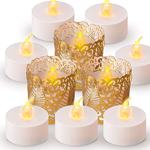 Product Cover ANZOME Flameless Flickering 35 Tealights with Gold Votive Wraps, LED Battery Operated Candles Decorating Kit 65 pc Decor Set for Wedding, Party, Event - 35 Tea Lights, 30 Decorative Holders
