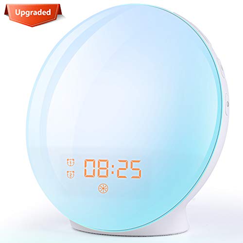 Product Cover Wake Up Light Alarm Clock - Light Alarm Clock with Sunrise/Sunset Simulation Dual Alarms and Snooze Function, 7 Colors Atmosphere Lamp, 7 Natural Sounds and FM Radio, Ideal for Gift