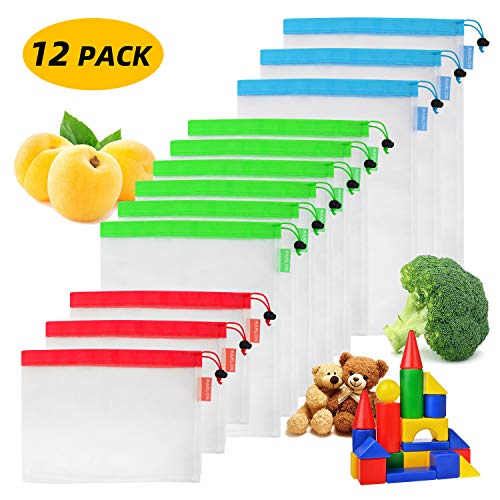 Product Cover Rarlon 2019 New 12 Pcs Transparent can scan Reusable Mesh Produce Bags - Durable Grocery Bags with Tare Weight on Tags Eco Friendly Produce Bags for Vegetable Shopping & Storage £¨3L+6M+3S£