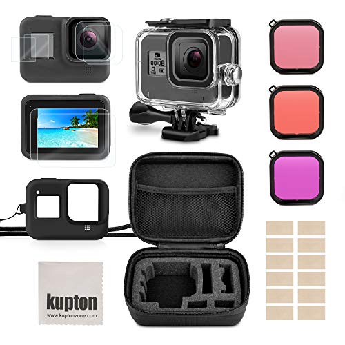 Product Cover Kupton Accessories Kit for GoPro Hero 8 Black Bundle Includes Waterproof Housing + Tempered Glass Screen Protector + Carrying Case + Sleeve Case + Snorkel Filters + Anti-Fog Inserts for Go Pro Hero8