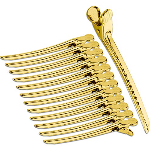 Product Cover Hair Clips Prong For Hair Metal Hair Clips For Styling Hair Clips For Duckbill Hair Clips Sectioning Clips- Barrettes For Hairdressing Salon Styling Tools Stainless Steel - Gold, 12 Packs