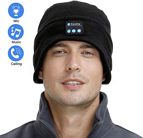 Product Cover Perytong Beanie Hat Headphones, Headset Unisex Fleece Winter Hats Running Cap with Stereo Speakers Washable for Hands-Free Call,Music,Running, Skiing(Black)