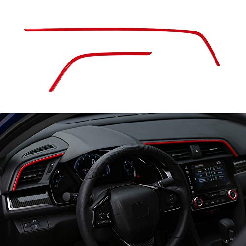 Product Cover Thenice 2pcs Center Consoles Stickers Air Vent Trims Dash Board Panel Strips Inner Decals for 10th Gen Honda Civic 2020 2019 2018 2017 2016 -Red