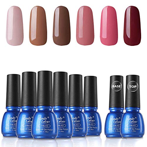 Product Cover Gel Nail Polish Sets 8 Bottles - Candy Lover Selected 6 Popular Colors Pink Red Brown Pure Pastel with Top Base Coat Set, UV LED Soak Off Nail Gel Polish Home Manicure Varnish Kit