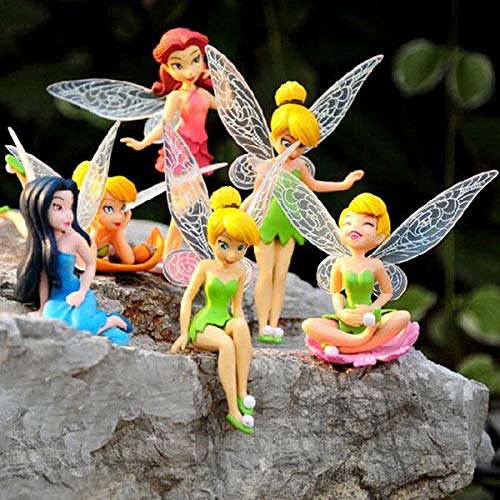 Product Cover DAMEING 6PCS Miniature Flower Fairy Girls Tinkerbell Fairies Cake Toppers Garden Landscaping Flowers Ornaments Cupcake Topper Figurine Decoration for Kids Birthdays