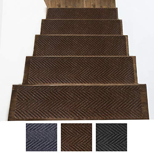 Product Cover Indoor and Outdoor Carpet Stair Treads - Non-Slip Rubber Stair Tread Mats - Stairway Carpet Rugs Anti Slip for Pets, Dogs -Durable and Resistant - 32 x 8 inch - Brown Set of 14