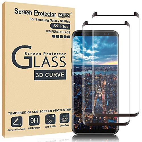 Product Cover MTBD Galaxy S9 Plus Screen Protector,Full Coverage Tempered Glass[2 Pack][3D Curved] [Anti-Scratch][High Definition] Tempered Glass Screen Protector Suitable for Galaxy S9 Plus (NOT S9)