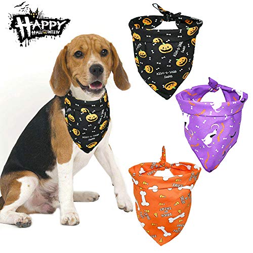 Product Cover Malier 3 Pack Dogs Bandanas Halloween Bandanas Bibs Scarves Kerchiefs with Pumpkin Pattern Pets Costume Accessories for Cats Dogs Puppy Pets (Set 1)