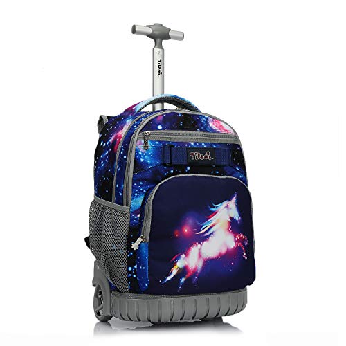 Product Cover Tilami Rolling Backpack 19 inch Wheeled LAPTOP Boys Girls Travel School Student Trip, Galaxy Unicorn