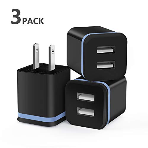Product Cover USB Wall Charger, LUOATIP 3-Pack 2.1A/5V Dual Port USB Cube Power Adapter Charger Plug Charging Block Replacement for iPhone Xs/XR/X, 8/7/6 Plus, Samsung, LG, HTC, Moto, Android Phones
