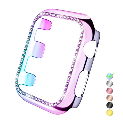 Product Cover Zekapu Compatible with Apple Watch Case 38mm, Colorful Bling Diamond Bordered iWatch Protector for Series 3/2/1
